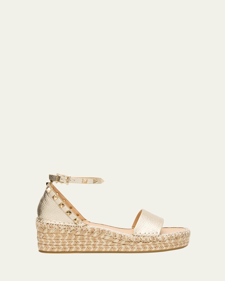 Rockstud Metallic Ankle-Strap Flatform Espadrilles