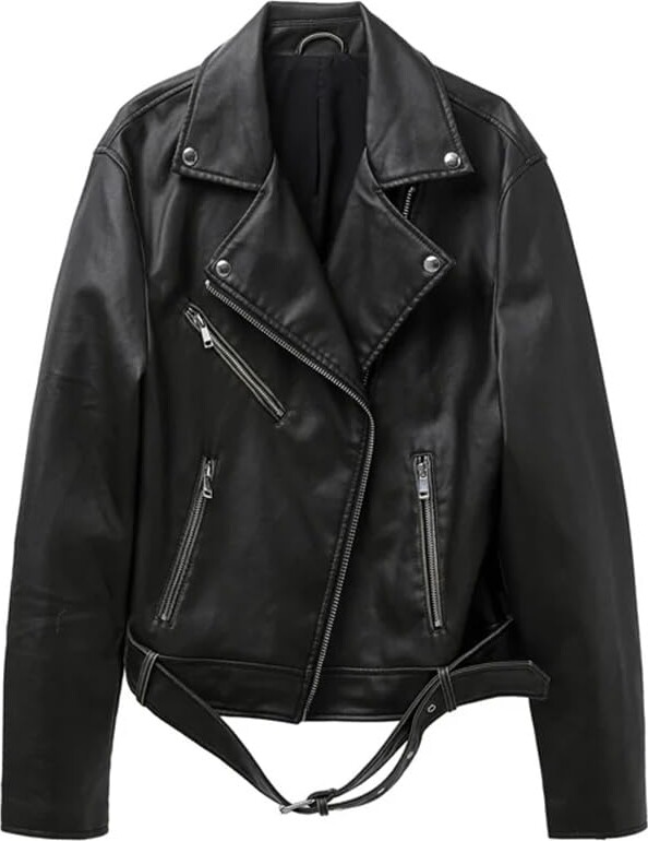 Ly Varey Lin Women's Faux Leather Motorcycle Jacket PU Slim Short Biker Coat (M, Black)