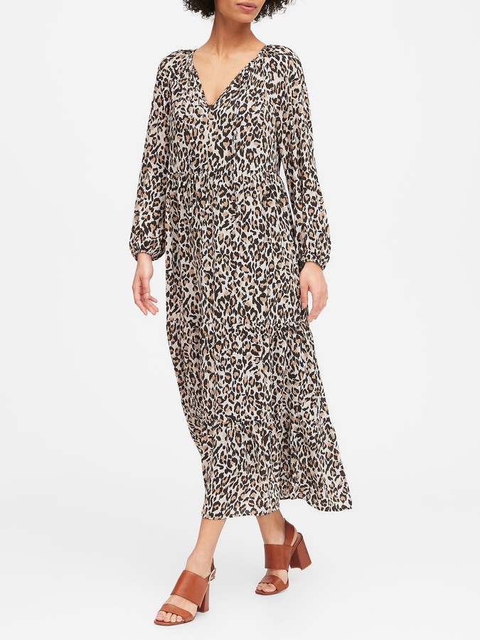 Banana Republic Petite Leopard Tiered Maxi Dress - ShopStyle