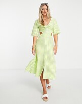 Thumbnail for your product : Monki tie front cut out midi dress in green gingham