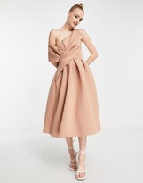 Thumbnail for your product : ASOS DESIGN bare shoulder midi prom dress in camel