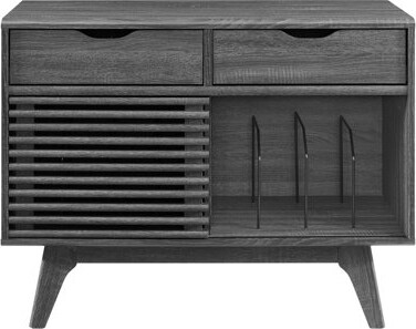 Modway Render Mid-Century Modern 37" Vinyl Record Display Stand with Drawers