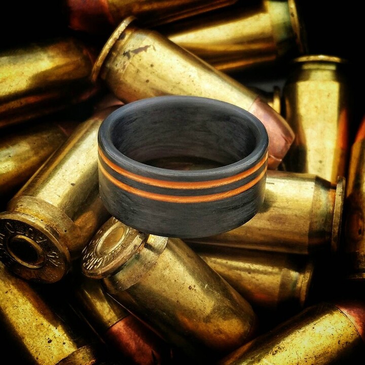 Double Tap Carbon Fiber Ring Orange Offset Wedding Band