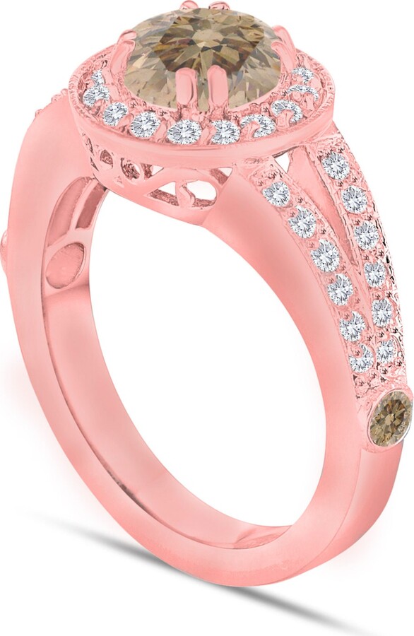 Etsy Handmade 14K Rose Gold Champagne Diamond Halo Engagement Ring