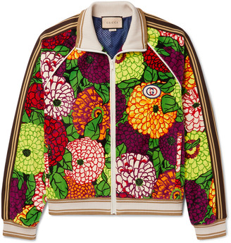 Gucci Striped Webbing-Trimmed Printed Cotton-Velour Track Jacket