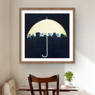 Lark Manor City Under Umbrellas - Framed Matted Print for Home Decor
