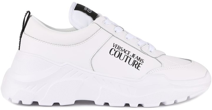versace collection logo plaque leather sneakers