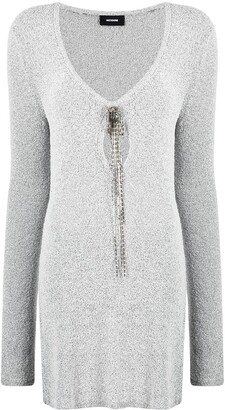 we11done Crystal-Embellished Long-Sleeve Knitted Dress