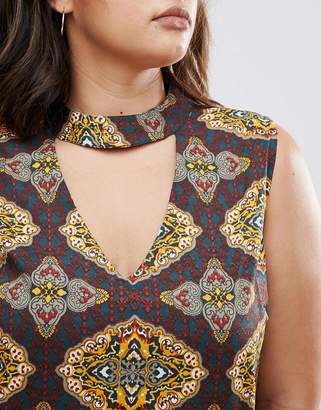 AX Paris Plus Dress With Cut Out Neckline In Scarf Print