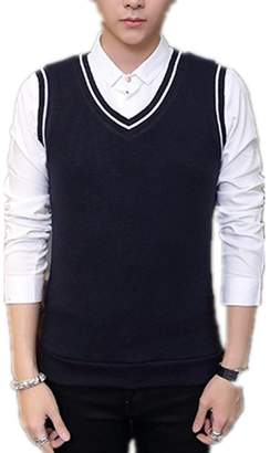 Hzcx Fashion Men's Slim V-Neck Pullovers Sleeveless Sweater Vest DSB345-M02-35-NB- TAG XL