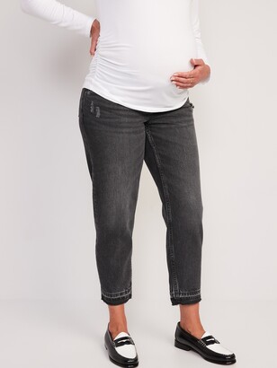 Old Navy Maternity Front Low Panel Slouchy Straight Black Cut-Off Jeans