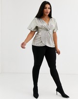 Thumbnail for your product : Simply Be knot front blouse in gold