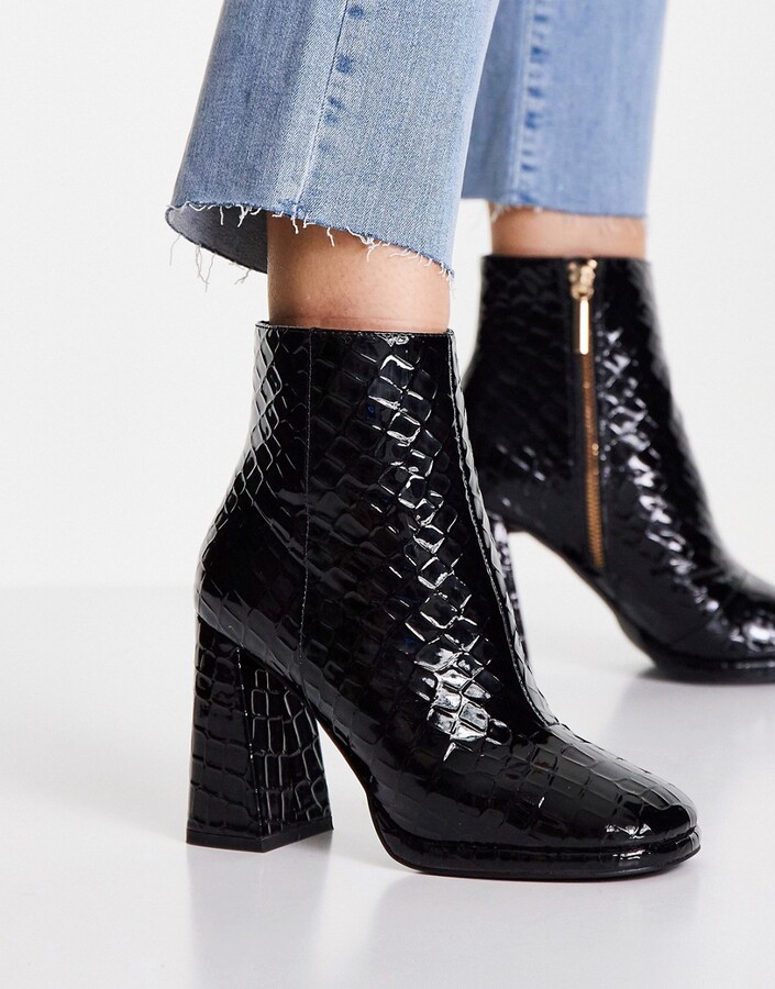 black patent croc ankle boots