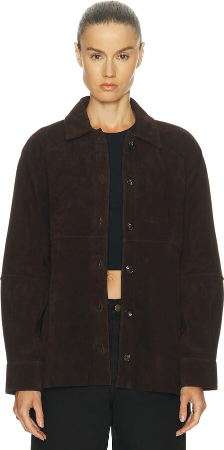 STAUD Josette Suede Shirt in Chocolate