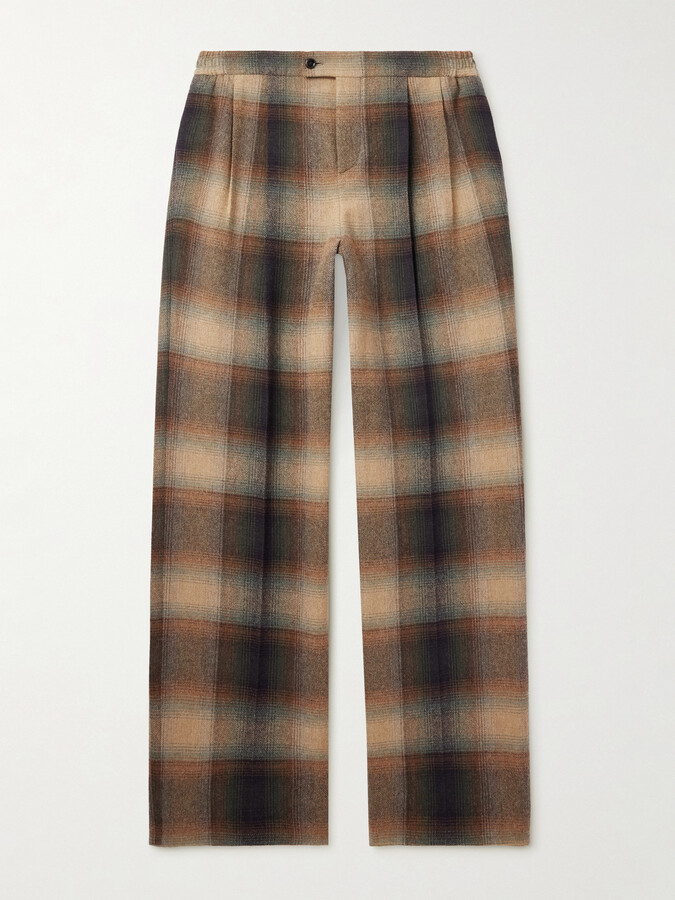 Celine Wide-Leg Pleated Checked Wool-Flannel Trousers