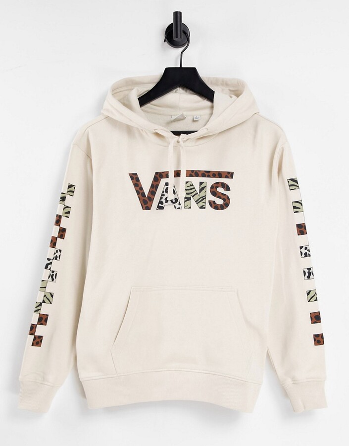 Vans Wyld Tangle II checkerboard sleeve hoodie in beige - ShopStyle