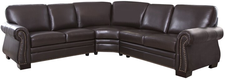 Abbyson Oxford Brown Top Grain Leather, Abbyson Leather Sectional