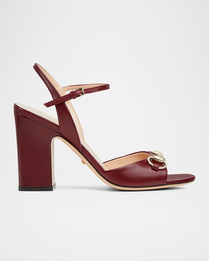 Gucci Lady Horsebit Ankle-Strap Leather Sandals