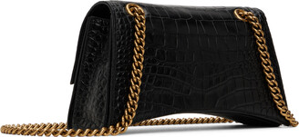 Balenciaga Black Croc-Embossed Small Crush Shoulder Bag