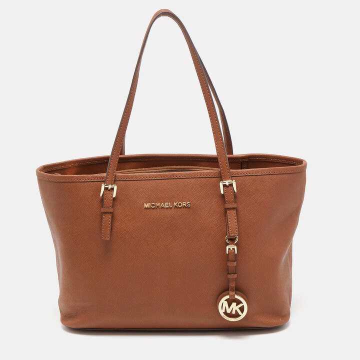 Michael Kors Brown Leather Small Jet Set Travel Tote - ShopStyle