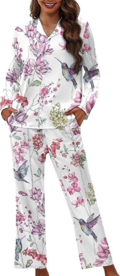 GORGLITTER Women's 2 Piece Satin Pajama Set Lace Trim Sleeveless Cami Top  Drawstring Waist Pants Sleepwear