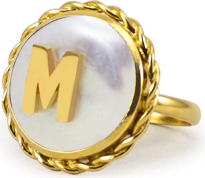 22Ct Gold Vermeil Old English Engraved Initial Rounded Signet Ring - Letter  M by SEOL + GOLD