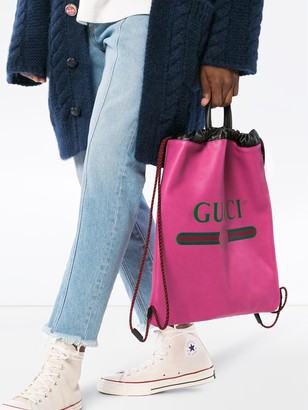 Gucci Pink Logo Print Leather Backpack