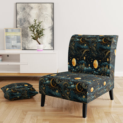 Red Barrel Studio Blue Celestial Boho Pattern V - Upholstered Bohemian & Eclectic Accent Slipper Chair