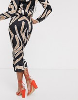 Thumbnail for your product : NEVER FULLY DRESSED shirred midi bodycon skirt o ord in mono abstract print