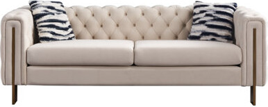 Everly Quinn Chesterfield Modern Tufted Velvet Living Room Sofa, 84.25''W Couch,Cream
