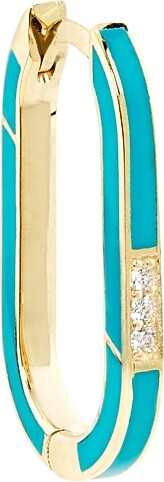 CHARMS COMPANY Women's Les Bonbons 14K Yellow Gold, Enamel, & 0.02 TCW Diamond Single Oval Hoop Earring - Turquoise