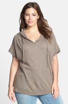 Thumbnail for your product : Sejour Short Sleeve Slub Knit Pullover Hoodie (Plus Size)