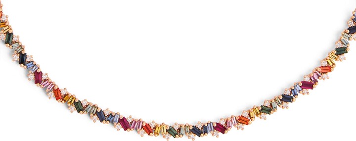 Suzanne Kalan Rose Gold, Rainbow Sapphire and Diamond Frenzy Tennis Necklace