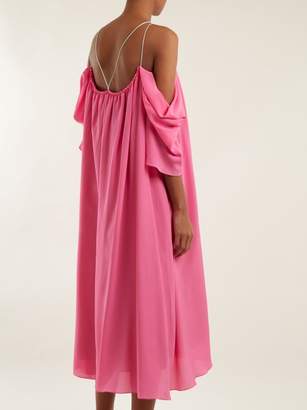 Anna October - Cut Out Shoulder Silk Dress - Womens - Pink