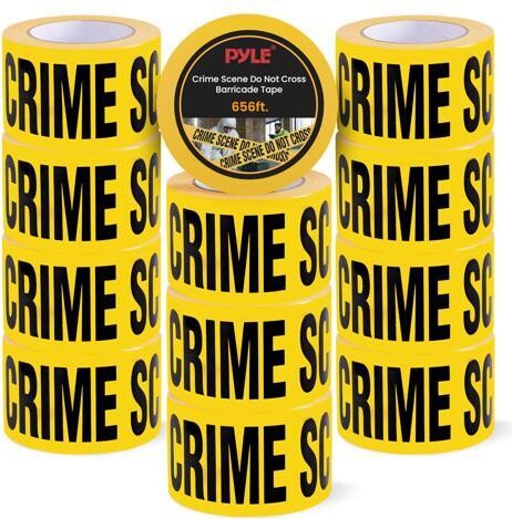 Pyle 12 Pieces Yellow Crime Scene Do Not Cross Tape Set - 656 Foot Long Tape Roll Suitable for a Wide Range of Applications, Including Roadworks,...