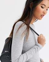 Thumbnail for your product : Monki ribbed crew neck top with long sleeve in grey