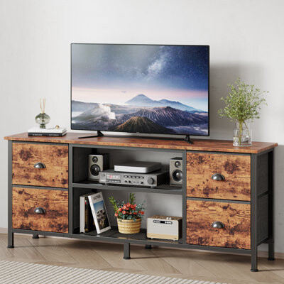 Latitude Run Modern TV Stand for TVs up Home Entertainment Center with 4 Drawers Media Console with Storage for Living Room Rustic Brown