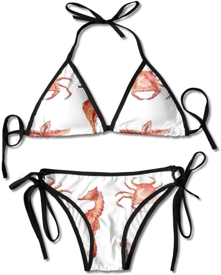 Fuliya Swimsuit Top & Side Triangle Bikinis Swimwear Crab Seahorse