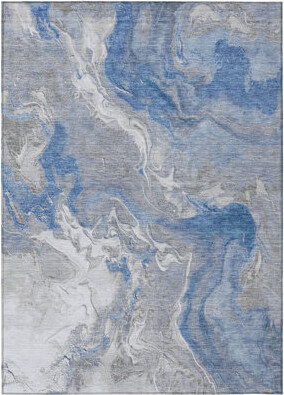 Bungalow Rose 8' X 10' Blue And Ivory Abstract Washable Indoor Outdoor Area Rug