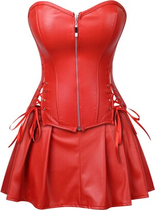 KUOSE Womens Faux Leather Zipper Front Boned Bustier Corset Dress Plus Size