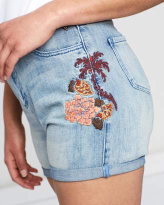 Maison Scotch Destroyed Flower Embroidery Boyfriend Fit Shorts