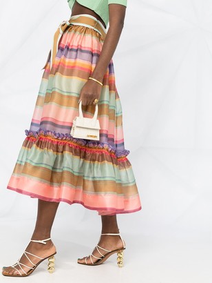 Zimmermann Ruched Stripe Print Skirt