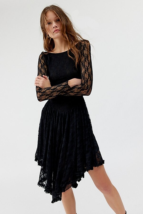 Plus Flared Sleeve Lace Skater Dress