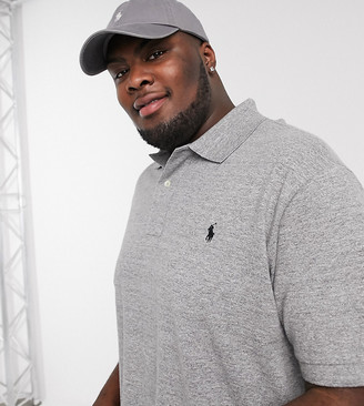 Polo Ralph Lauren Big & Tall custom regular fit pique polo in gray marl  with player logo - ShopStyle
