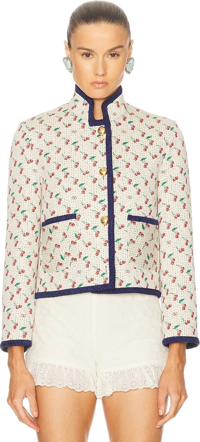 Valentino Cherry Quilted Jacket in Cream