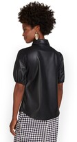 Thumbnail for your product : New York & Co. Faux-Leather Puff-Sleeve Button-Front Shirt |