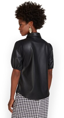 New York & Co. Faux-Leather Puff-Sleeve Button-Front Shirt |