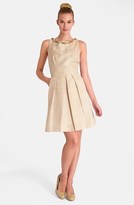 Thumbnail for your product : Tahari Embellished Neck Jacquard Fit & Flare Dress