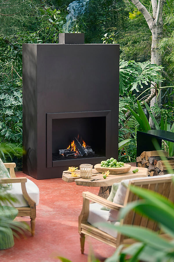 Black Steel Planed Outdoor Fireplace