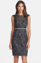 Thumbnail for your product : JS Collections Illusion Yoke Embroidered Mesh Sheath Dress